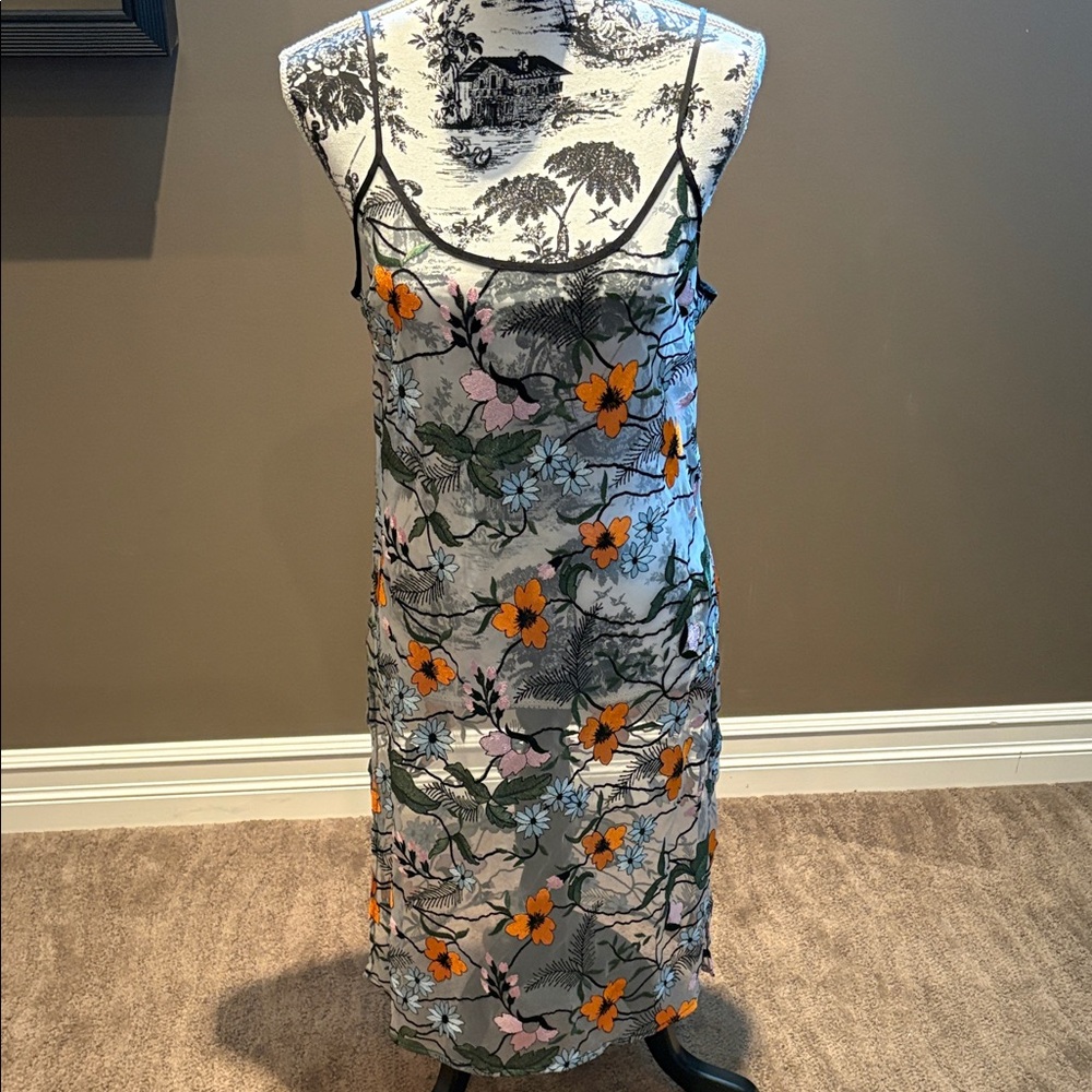 Forever 21 Floral Slip Dress in Gray with Orange & Pink Blooms
